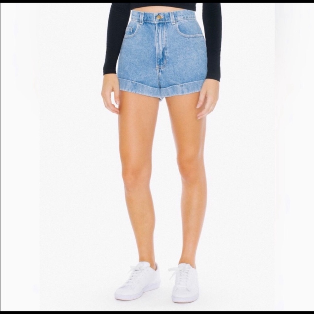 American Apparel High Waisted Cuffed Jean Shorts